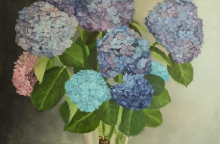 Hortensias bleus dans un vase